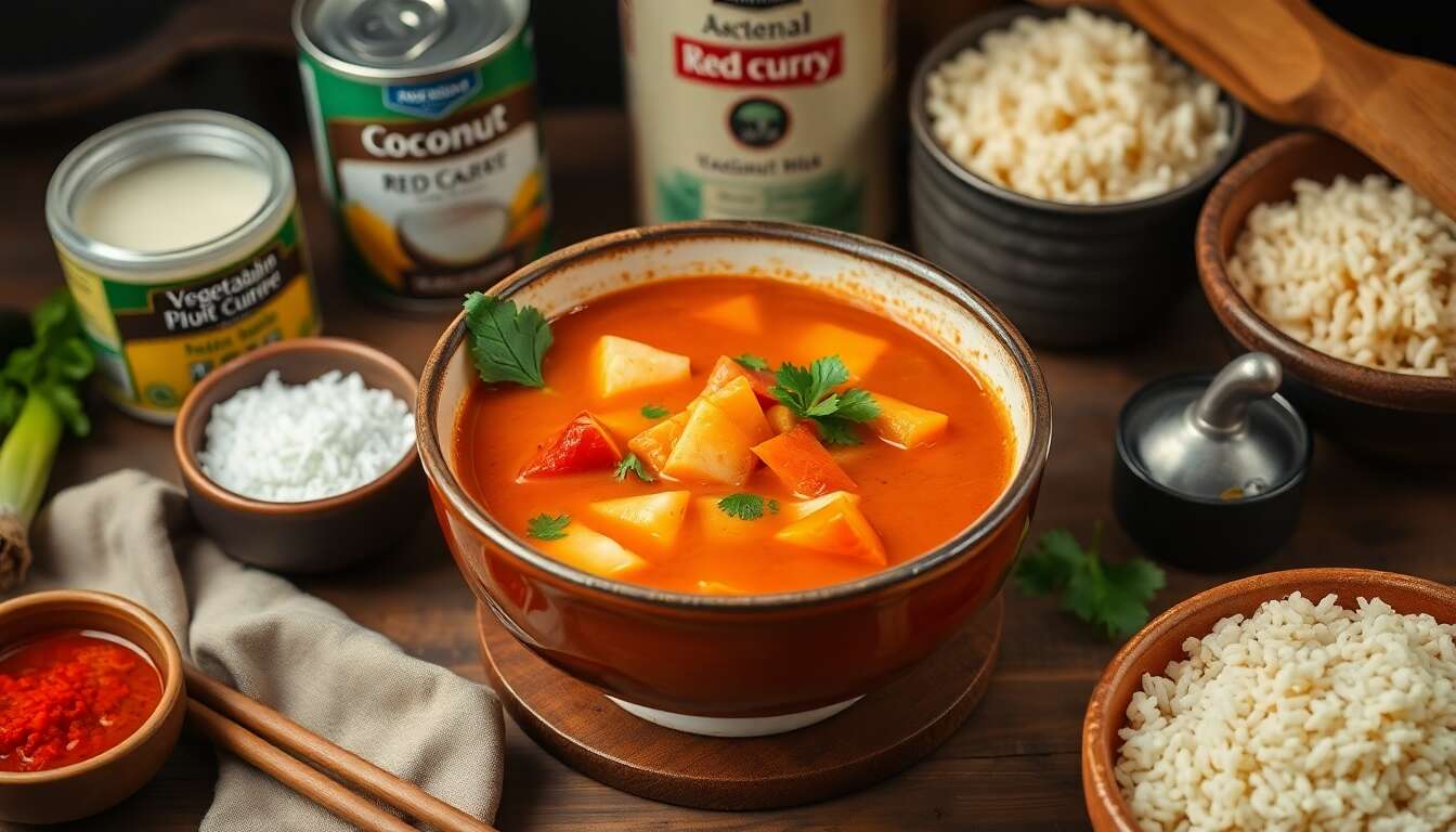 Soupe de curry rouge thaï végétarienne : saveurs exotiques et réconfortantes