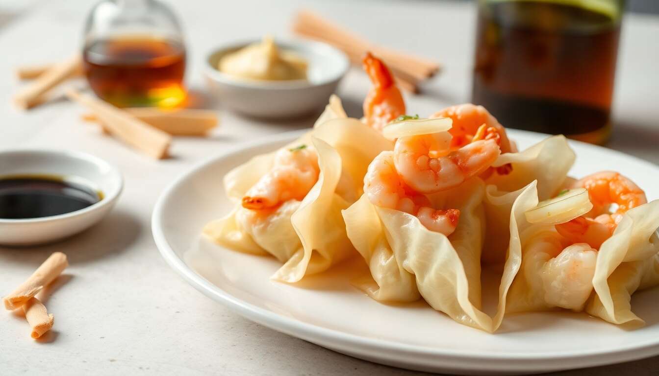 Wontons pochés au crabe et crevettes : recette savoureuse
