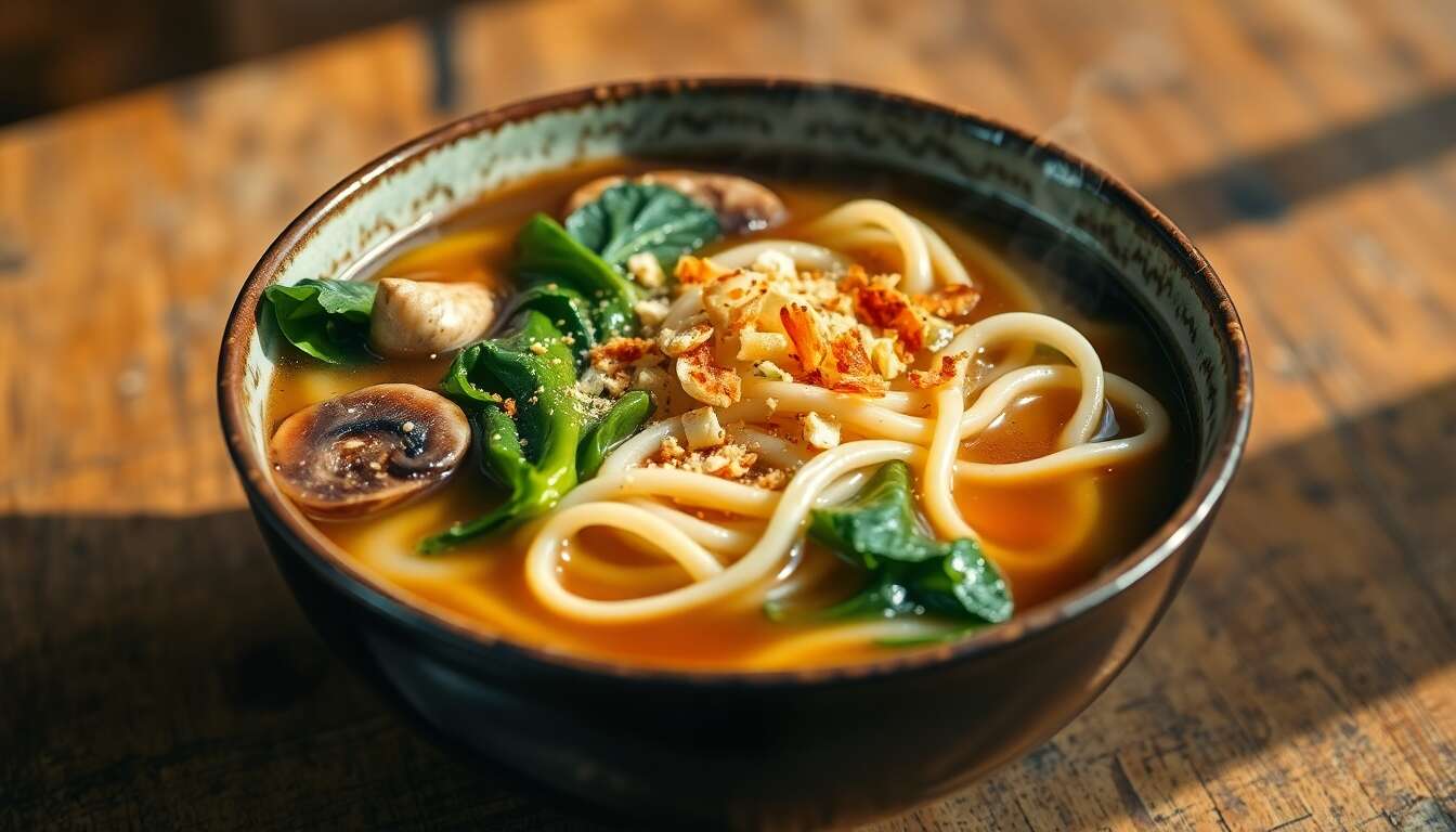 Soupe de nouilles shiitaké et bok choy en 10 min : recette rapide et savoureuse
