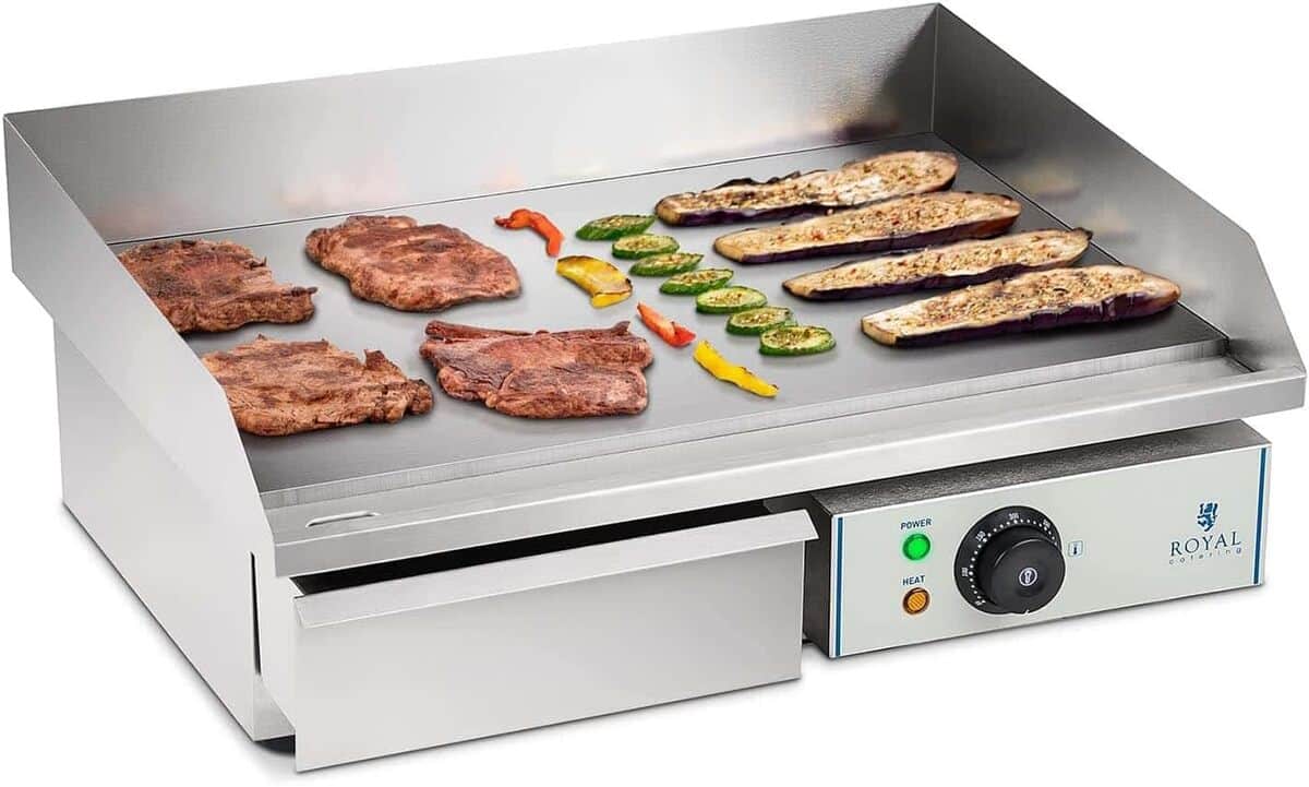 Test de la plancha électrique Royal Catering RCEG-55 : puissance et protection antiéclaboussures