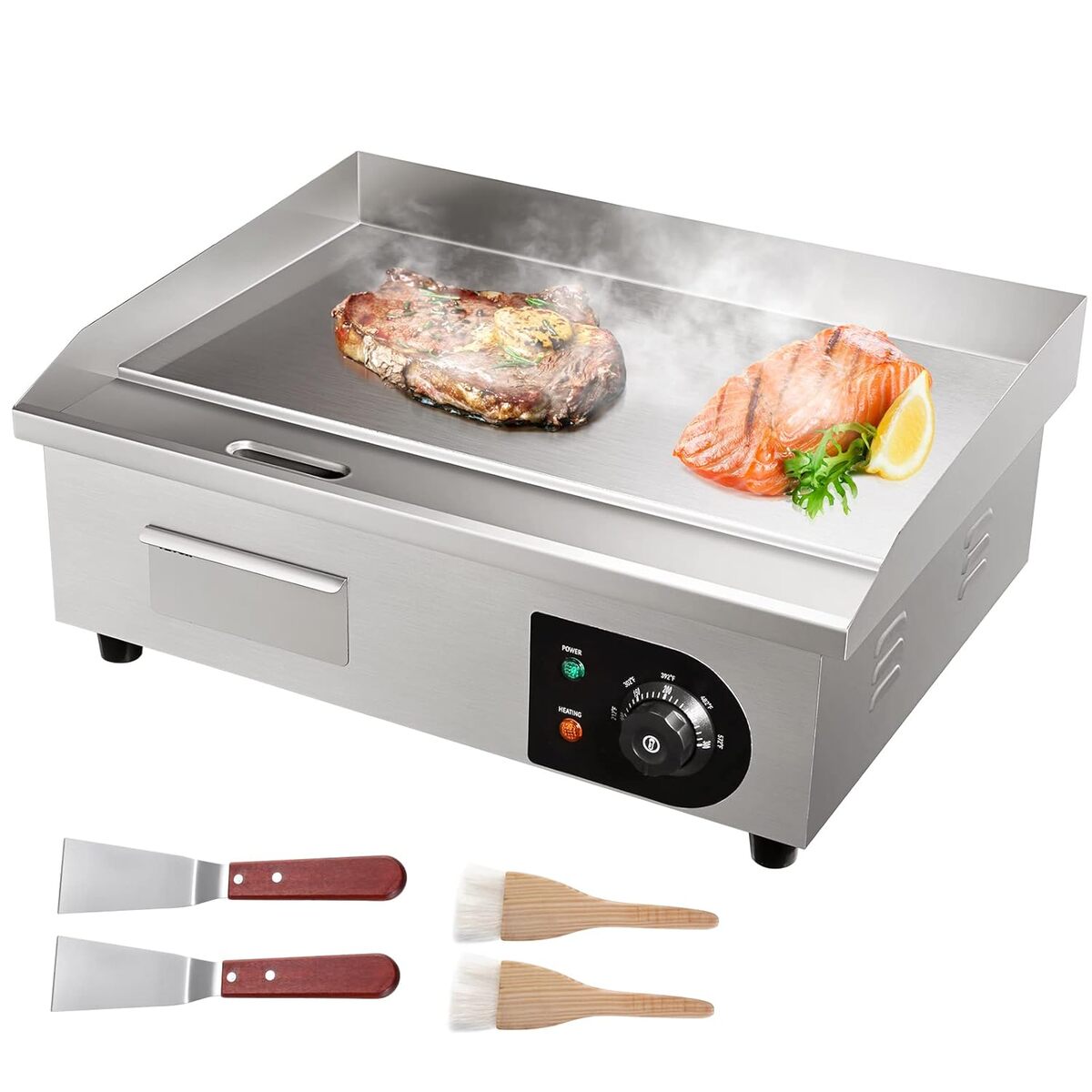 Boska Plancha Électrique Pro 35x56 Cm - Teppanyaki Céramique Sans PFAS - Poignées Chêne - Noir