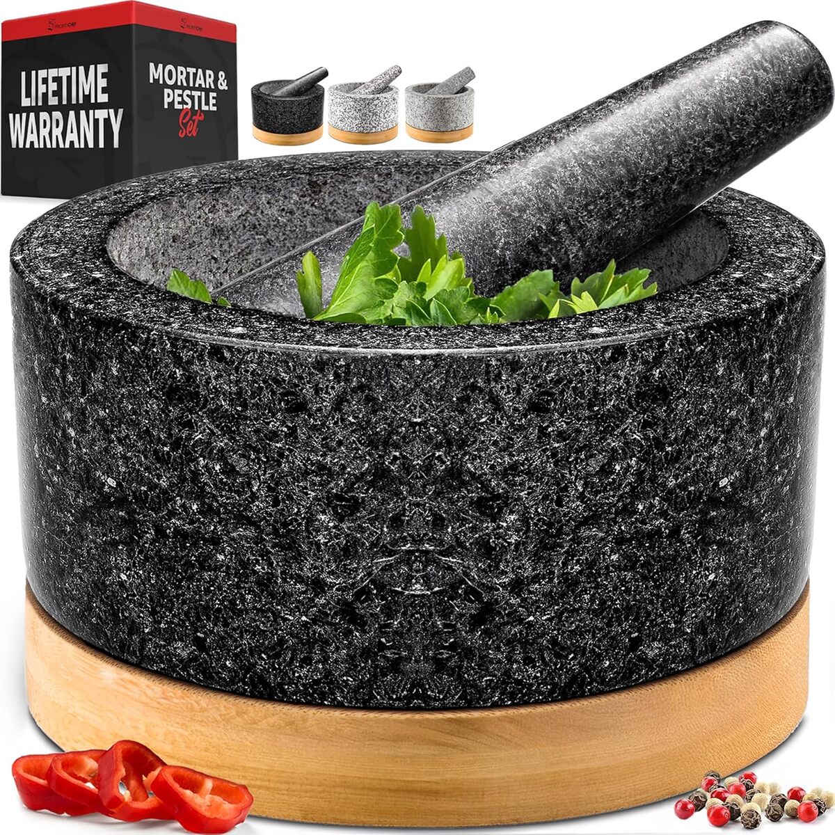 Test du mortier et pilon Priority Chef en granit noir poli