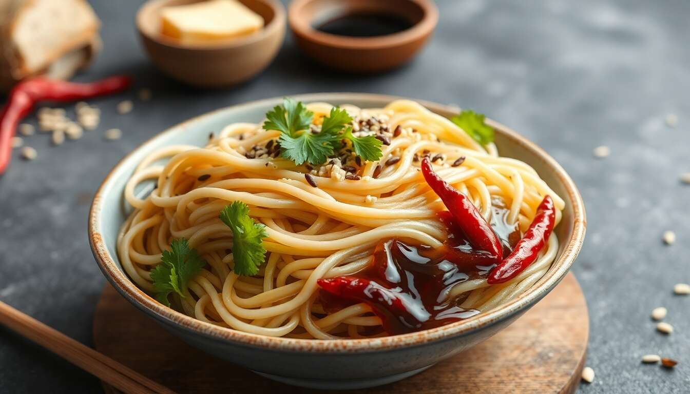 Nouilles froides à la sauce sésame : recette savoureuse et rafraîchissante