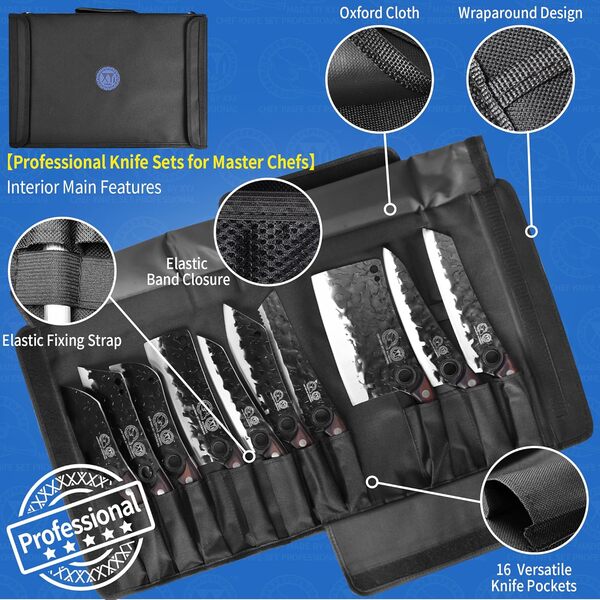 XYJ 10 pièces couteau de cuisine set, couteau de chef forgé en acier au carbone, légumes, gravure, nakiri, soupe complète, couteau de vaisselle avec sac, aiguiseur et ciseaux de volaille (café)