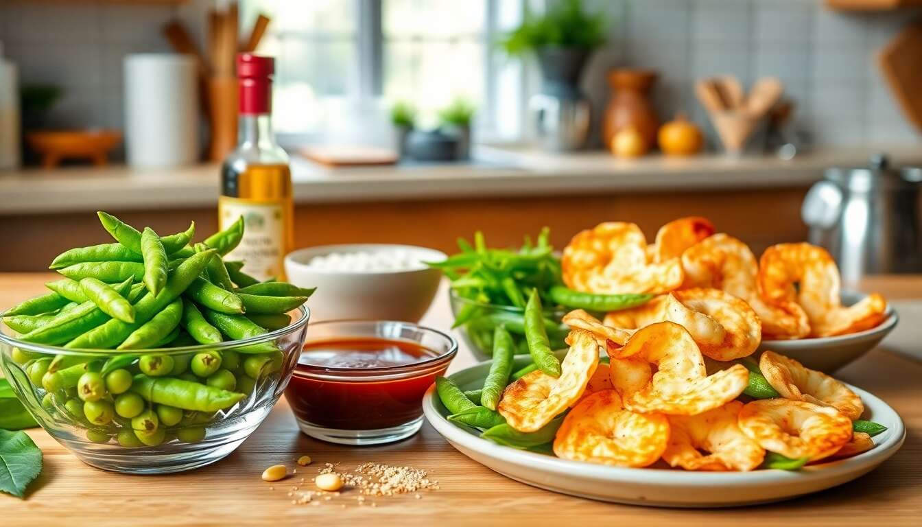 Dips Edamame et Chips de Crevette : recette Facile et Savoureuse