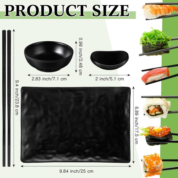 Didaey Lot de 16 assiettes à sushi pour quatre, 4 assiettes à sushi de style japonais, 4 bols à sauce soja, 4 paires de baguettes et 4 supports de baguettes