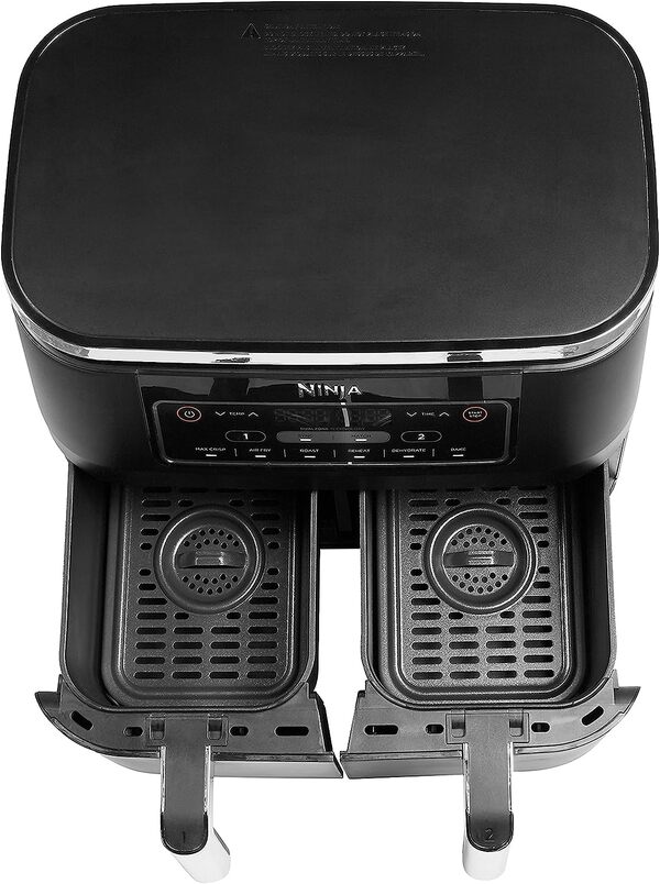 NINJA Foodi Dual Zone Airfryer Digital, 2 Tiroirs, 7,6L, 6-en-1, Sans huile, Air Fry, Max Crips, Rôtir, Cuire, Réchauffer, Déshydrater, Antiadhésif, Paniers lavables au lave-vaisselle, Noir AF300EU