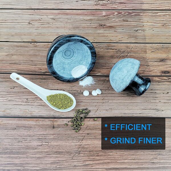LUOLAO Ensemble mortier et pilon en marbre - Broyeur de pilules et broyeur de pierre à épices - 9,4 cm - 1/2 tasse - Broyage efficace et économe en main (noir)
