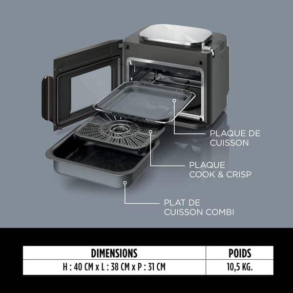 Ninja Combi 12-en-1 Multi-Cuiseur, Four & Friteuse sans huile, 12 Fonctions de Cuisson, Repas de Taille Familiale en 15 Minutes*, avec Plateau de Cuisson,Poêle et Guide de Recettes, Gris, SFP700EU.