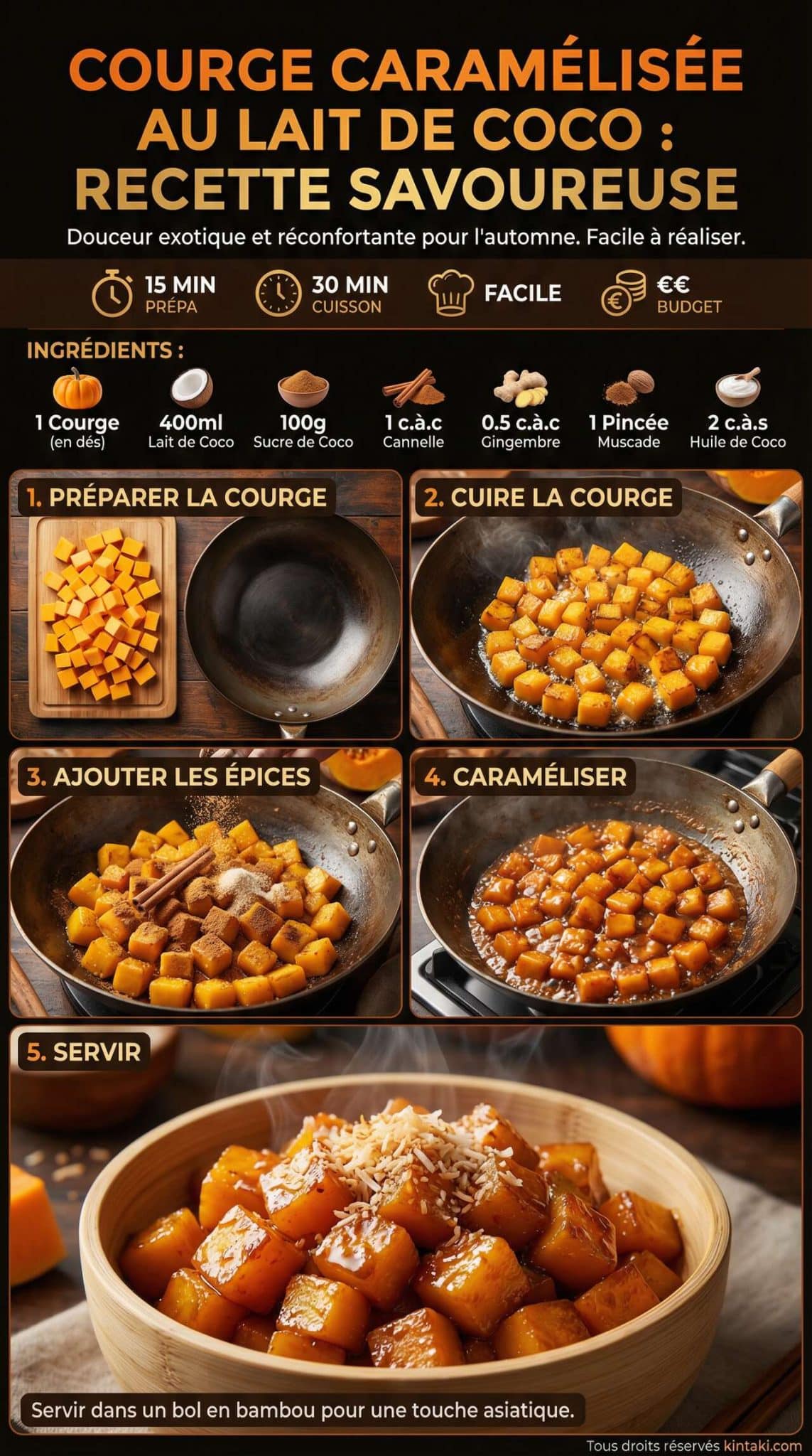 Fiche recette Courge Caramélisée au Lait de Coco : recette Savoureuse Fiche recette Courge Caramélisée au Lait de Coco : recette Savoureuse