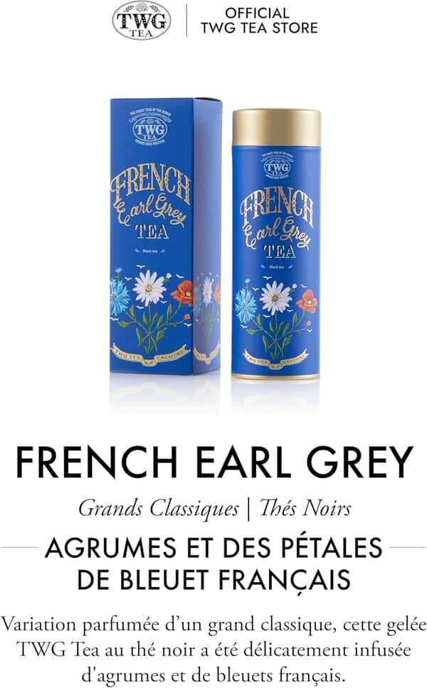 TWG Tea | French Earl Grey | Thé Noir | Bergamote et Bleuets Bleus | Boîte Haute Couture, 100G | Coffret Cadeau