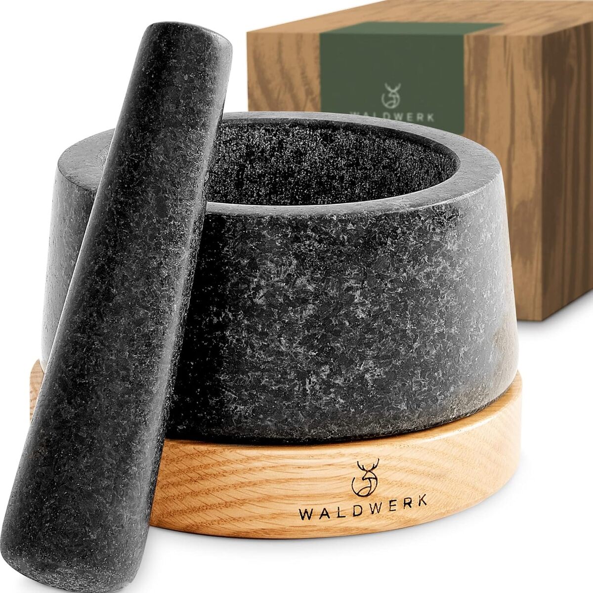 Test du mortier avec pilon Waldwerk : élégance en granit et chêne
