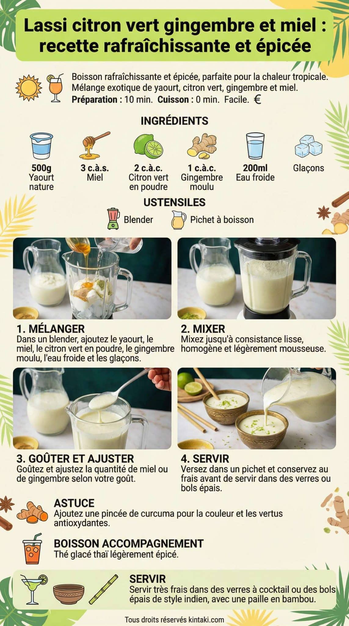 Fiche recette Lassi citron vert gingembre et miel : recette rafra&icirc;chissante et &eacute;pic&eacute;e