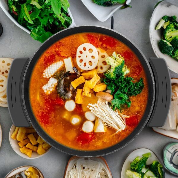 Food Party Appareil Fondue Chinoise Hot Pot Electrique 6L Poele Electrique Casserole Wok avec Couvercle 220V 1200W Shabu SHabu Hotpot