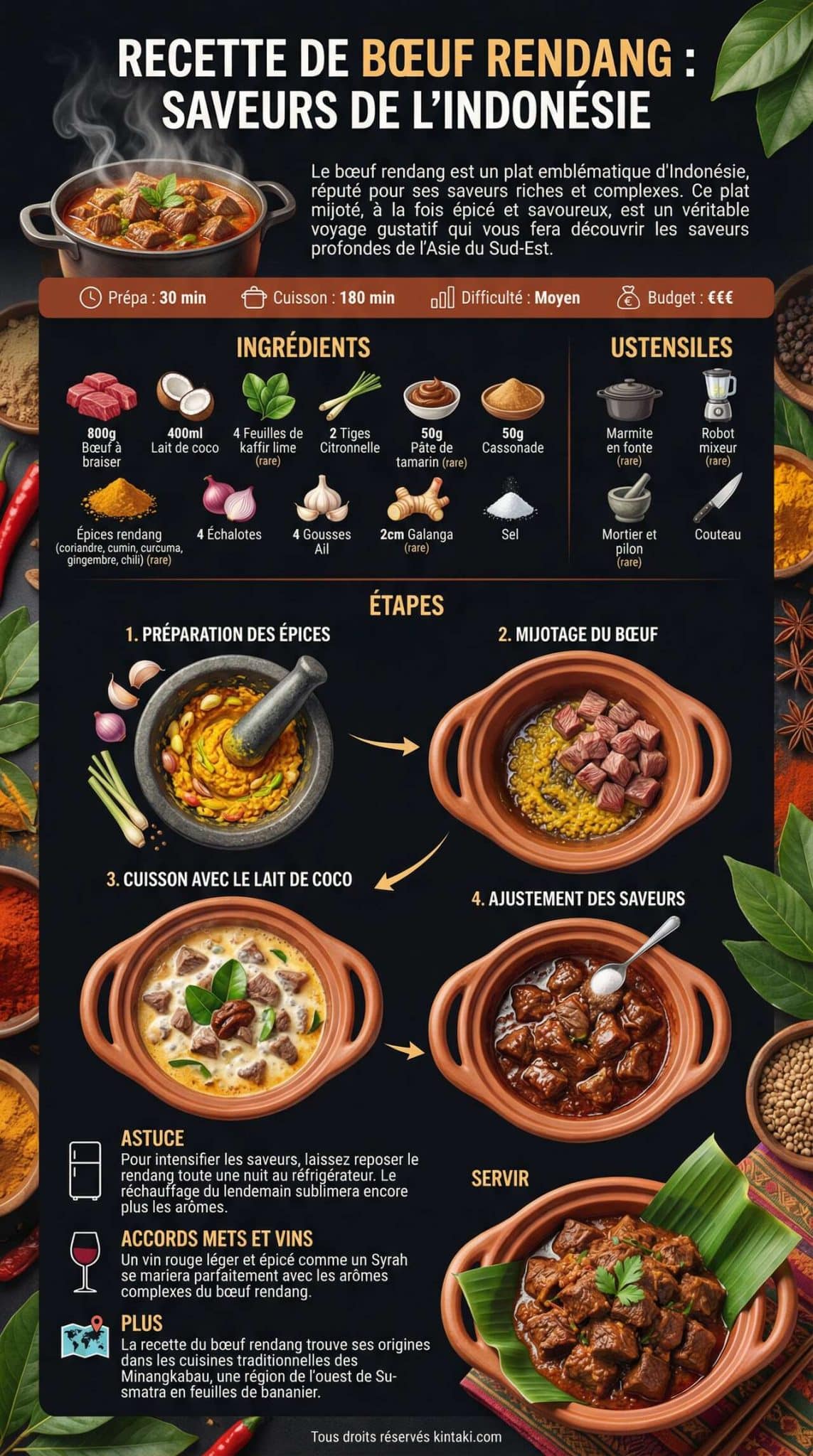 Fiche recette Recette de B&oelig;uf Rendang : saveurs de l'Indon&eacute;sie