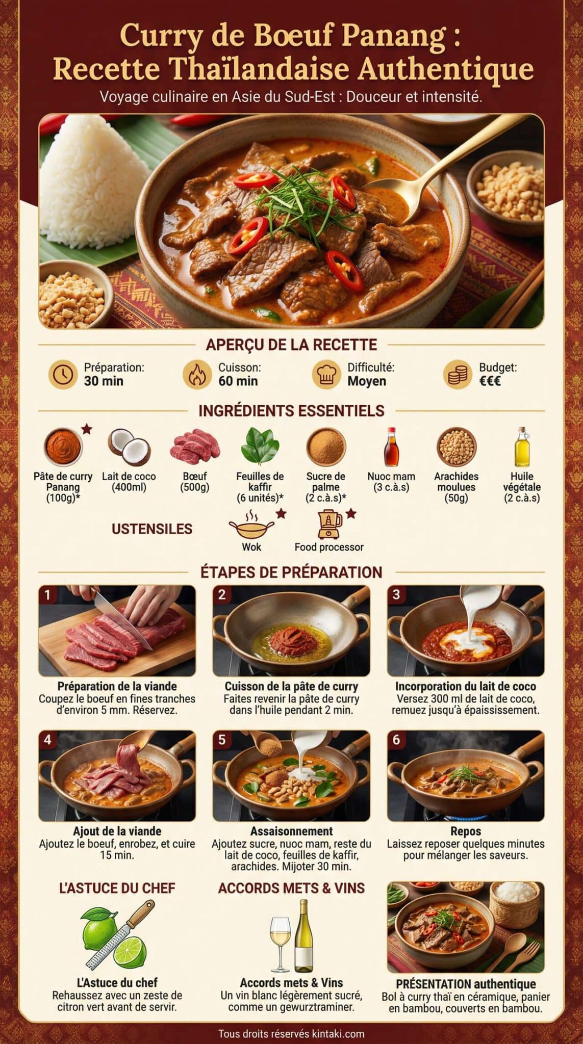 Fiche recette Curry de Boeuf Panang : recette Tha&iuml;landaise Authentique