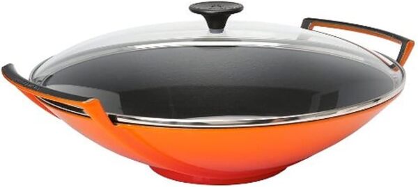 Le Creuset Wok en Fonte Émaillée avec Couvercle en Verre, 36 cm, 4,5 L, Volcanique, 25304360900460