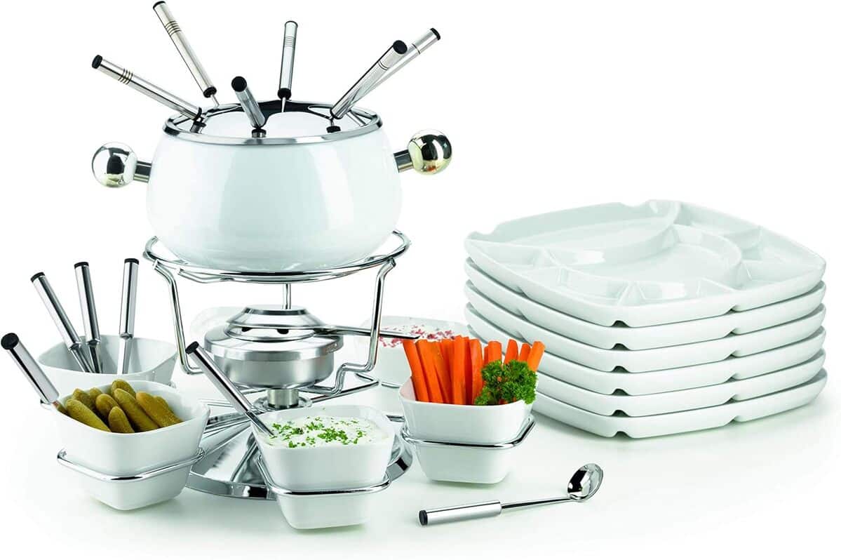 Test du service à fondue 28 pièces Mäser : blanc et convivialité