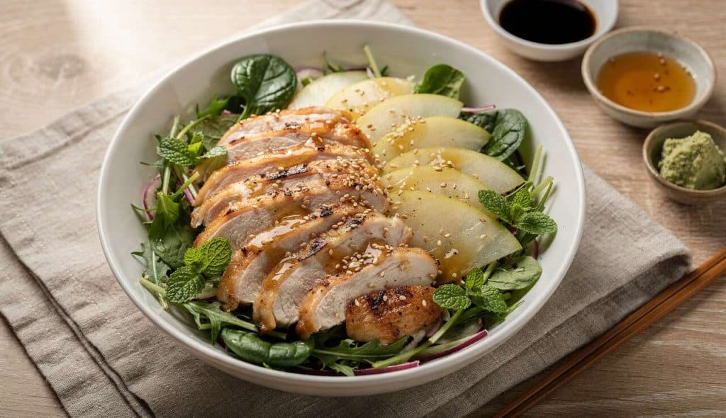 Salade japonaise au poulet et nashis : recette délicieuse et originale
