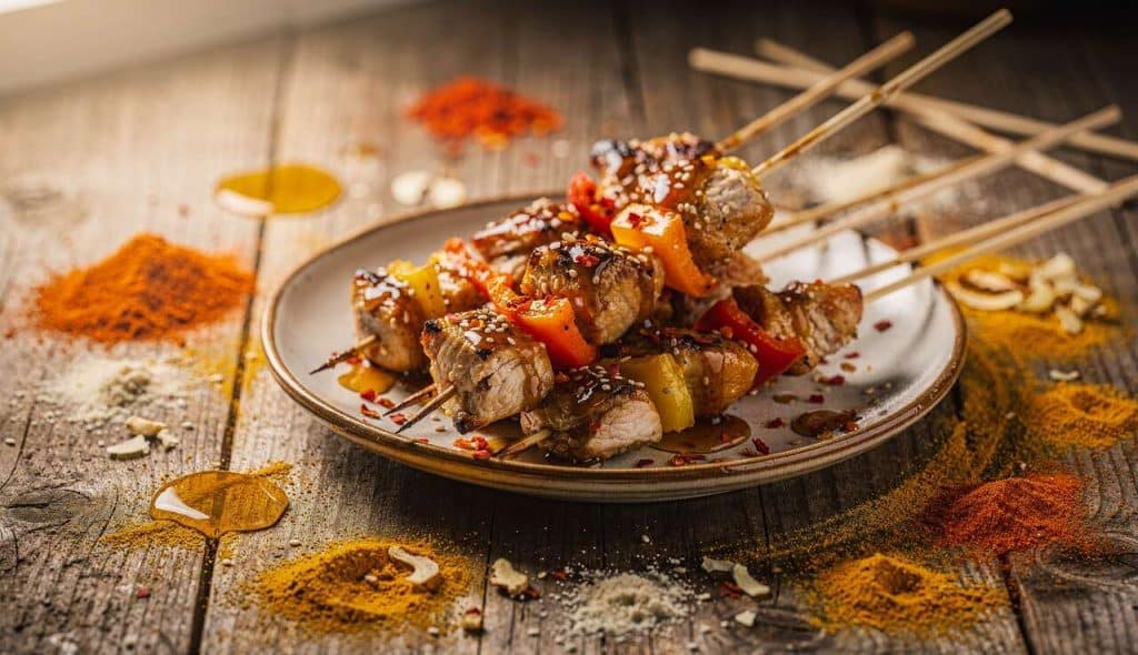 Brochettes de poulet aux piments doux : recette savoureuse et épicée