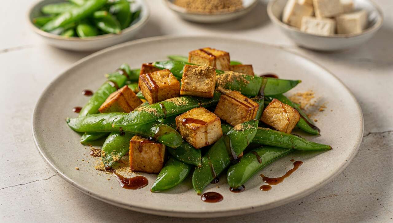 Wok de haricots mange-tout au tofu : recette facile et rapide