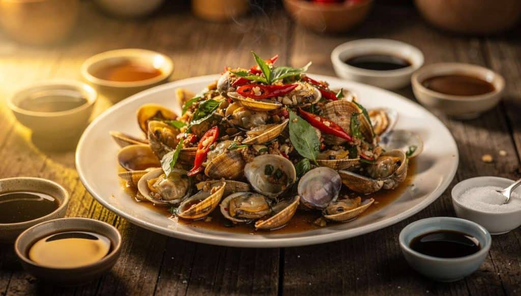 Palourdes au basilic sacré : recette Hoi Lai Pad Kaprao