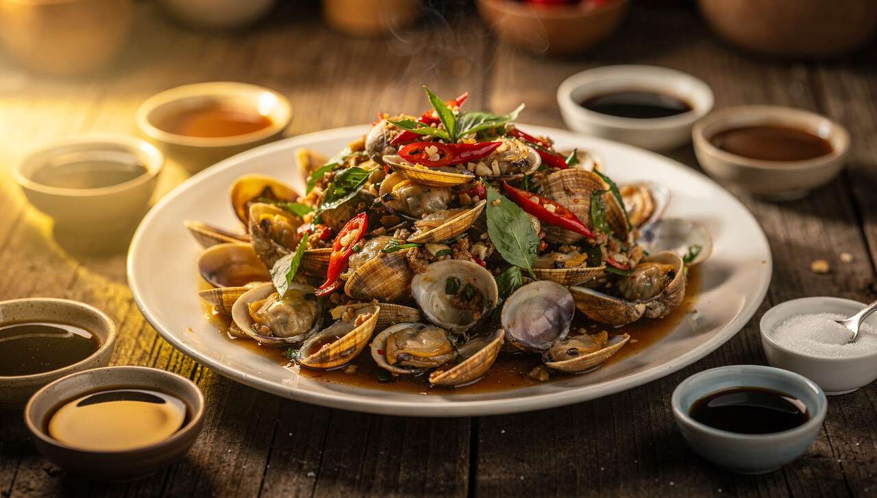 Palourdes au basilic sacré : recette Hoi Lai Pad Kaprao