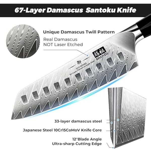 Découvrez notre avis sur le couteau Santoku SHAN ZU Damas, réputé pour sa lame ultra tranchante et son design élégant, idéal pour tous les passionnés de cuisine