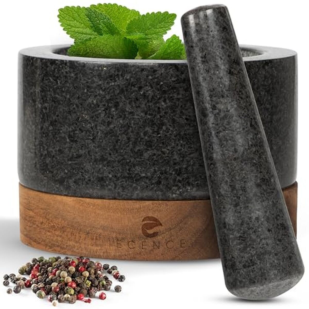 Test : mortier et pilon ECENCE en bois d'acacia et granit