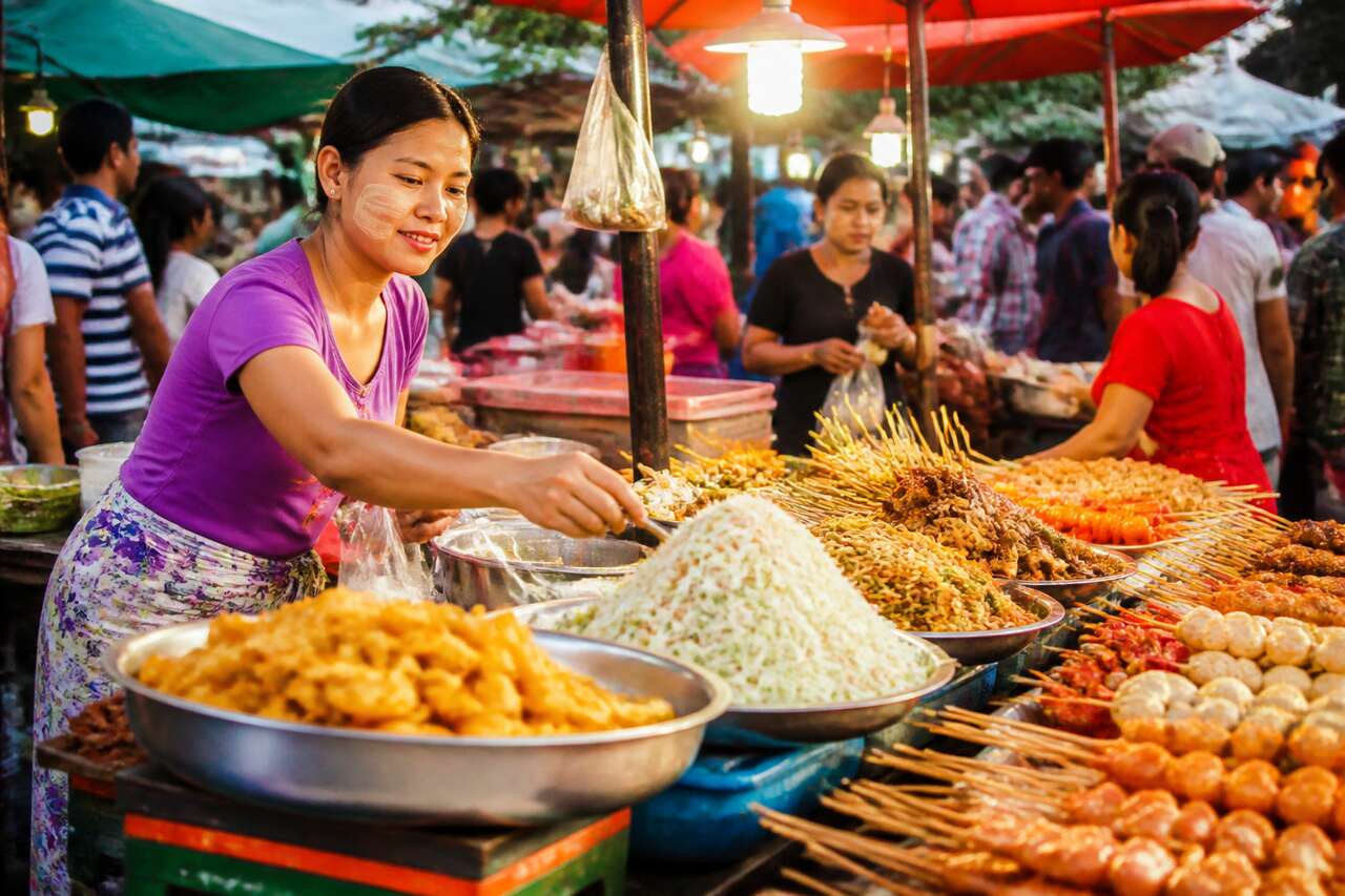 Yangon, myanmar: dégustation des mets locaux