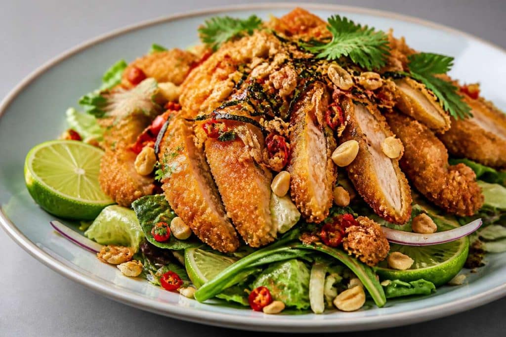Salade de poulet croustillant : recette du Yam Gai Krob