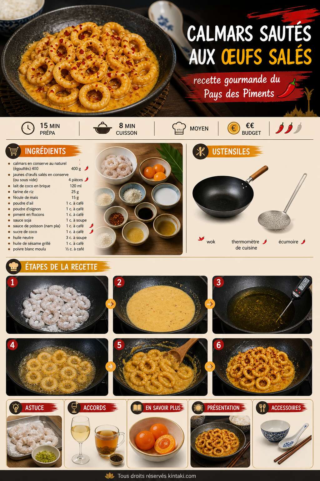 Fiche recette Calmars sautés aux œufs salés : recette gourmande du Pays des Piments Fiche recette Calmars sautés aux œufs salés : recette gourmande du Pays des Piments
