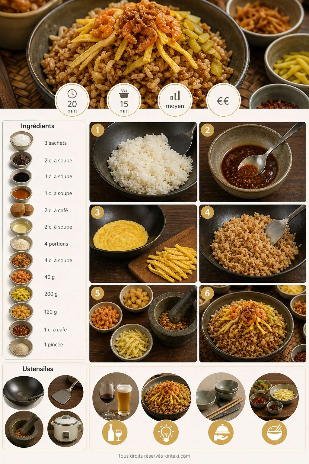 Fiche recette Recette khao klouk kapi : riz saut&eacute; &agrave; la p&acirc;te de crevette