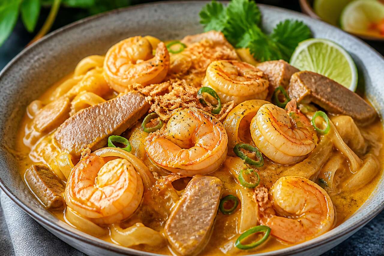 Crevettes et pâtés sautés au curry : recette facile et savoureuse