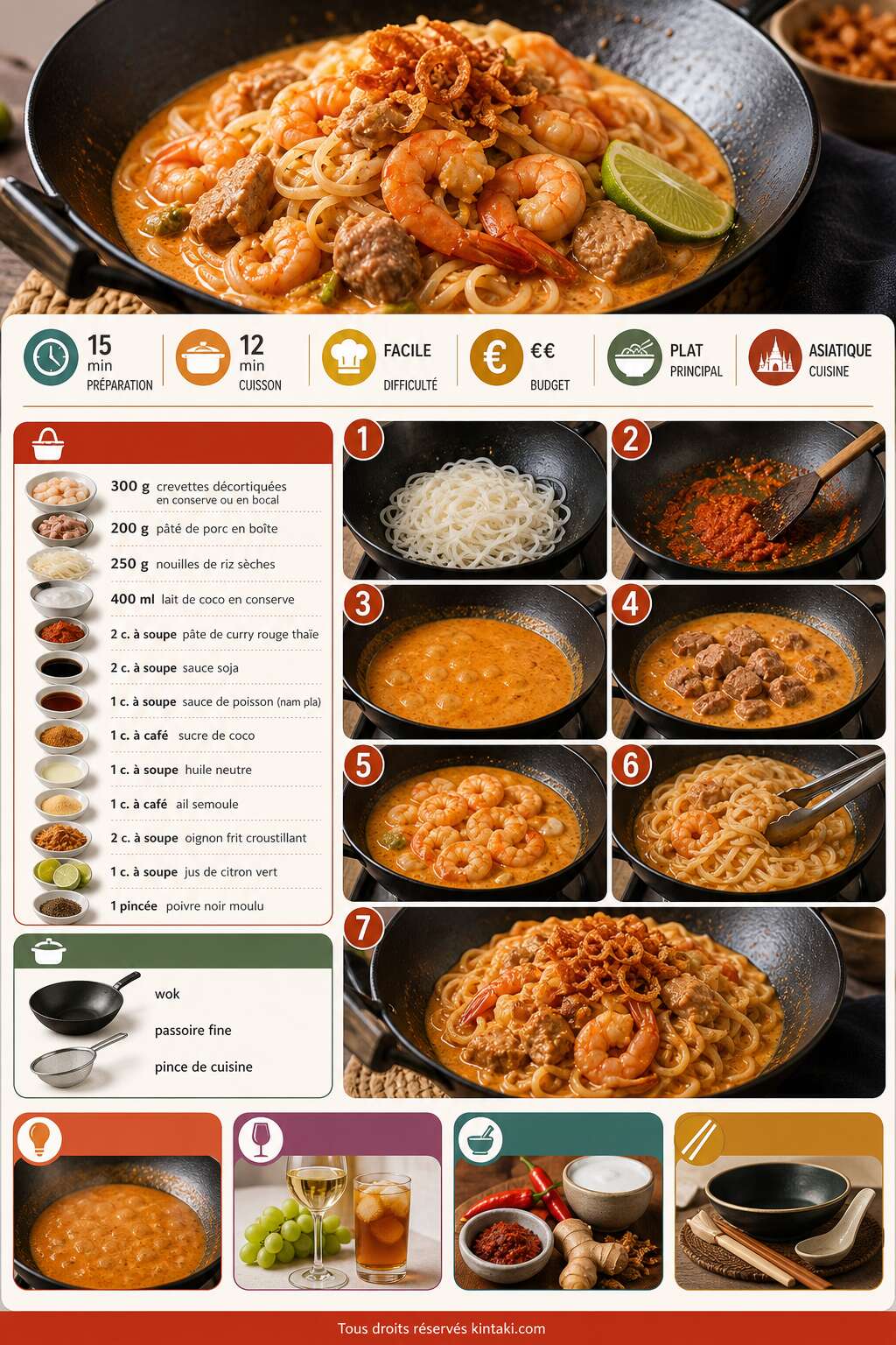 Fiche recette Crevettes et pâtés sautés au curry : recette facile et savoureuse Fiche recette Crevettes et pâtés sautés au curry : recette facile et savoureuse
