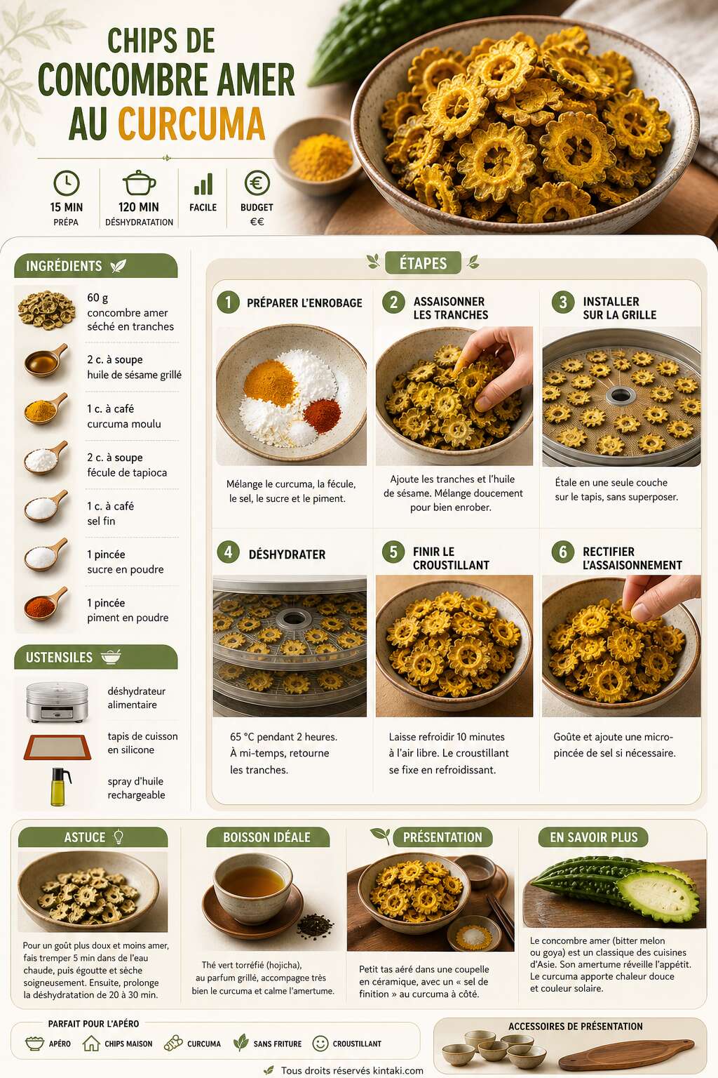 Fiche recette Recette : chips de concombre amer au curcuma