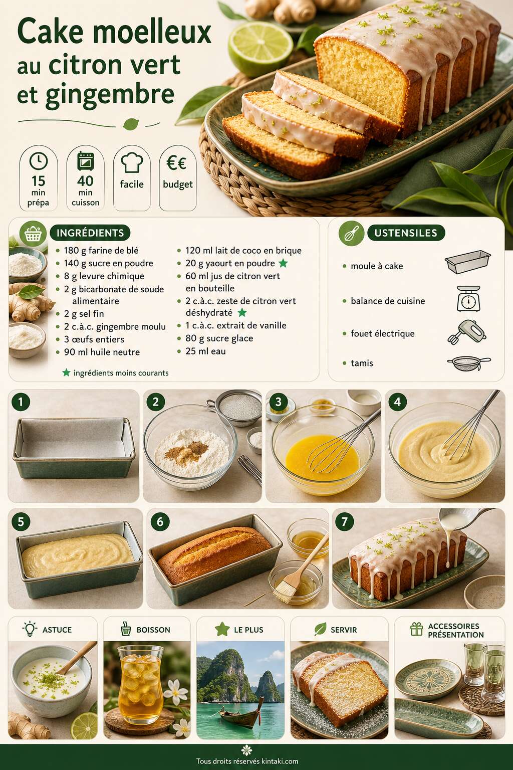 Fiche recette Cake moelleux au citron vert et gingembre : recette facile et gourmande Fiche recette Cake moelleux au citron vert et gingembre : recette facile et gourmande