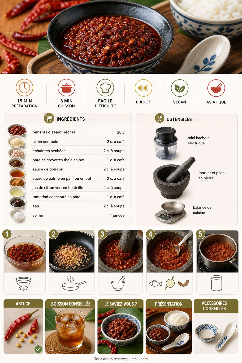 Fiche recette Recette du Nahm Prik : condiment tha&iuml; &eacute;pic&eacute;