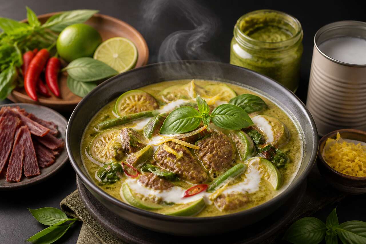 Soupe de curry vert thaï au bœuf et légumes : recette savoureuse