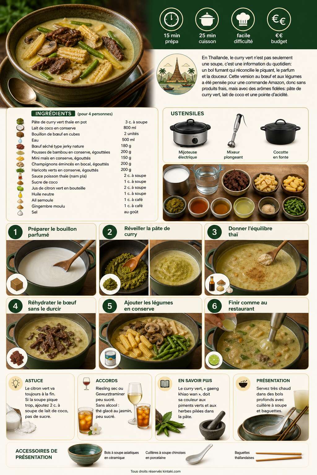 Fiche recette Soupe de curry vert thaï au bœuf et légumes : recette savoureuse Fiche recette Soupe de curry vert thaï au bœuf et légumes : recette savoureuse